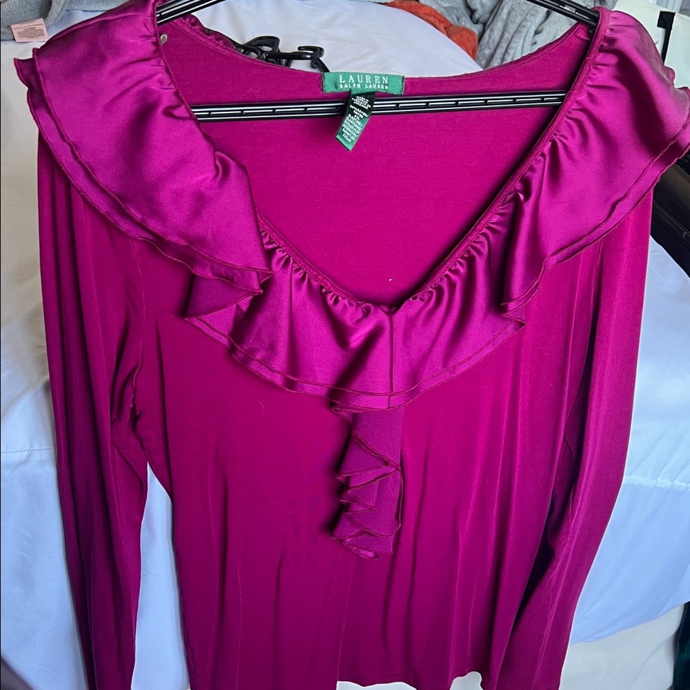 Ralph Lauren Fuchsia Ruffle Blouse